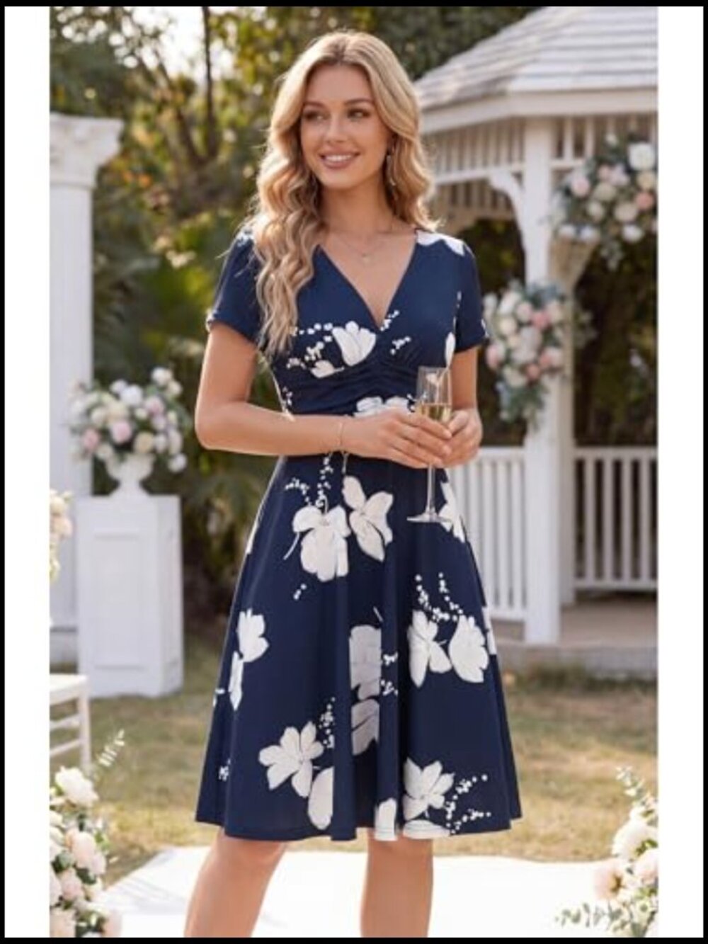 Midi Milkmaid Corset V Neck A Line Sundress with Pockets - Picture 3 of 7